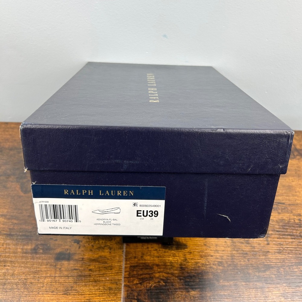 Ralph Lauren Purple Label Herringbone Pointed Toe Flats Brown Wool Shoes W39 NIB - Picture 6 of 10